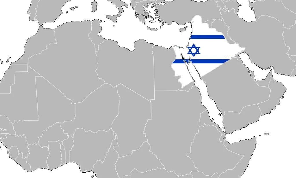 Strategic map of the Greater Israel Project vision, showing territorial reach from the Nile to the Euphrates.